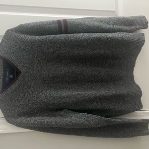 Tommy Hilfiger Gray and Burgundy V-Neck Sweater